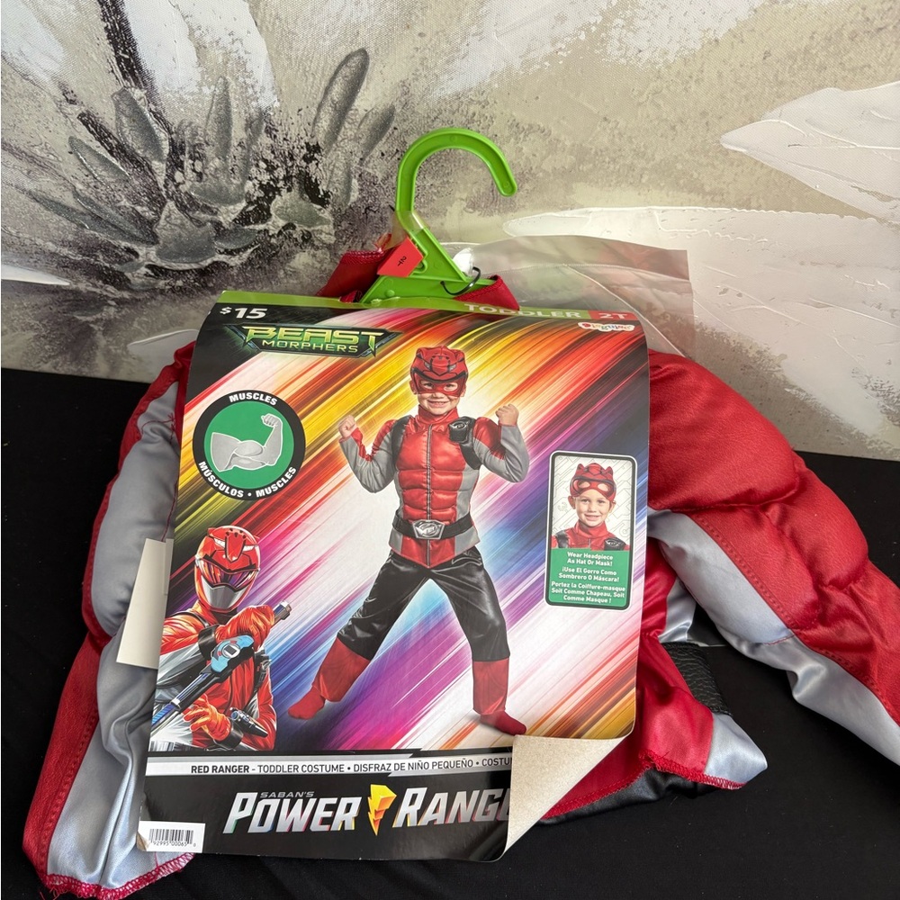 Power Ranger Red and Gray Costume with Green Hanger